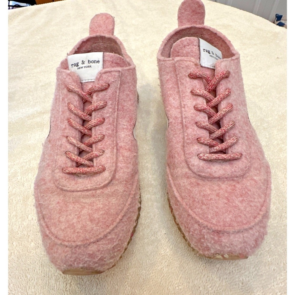 EUC Rag & Bone Womens 8.5 Sneakers Retro Runner Low Top Pink Felt Unique Fun